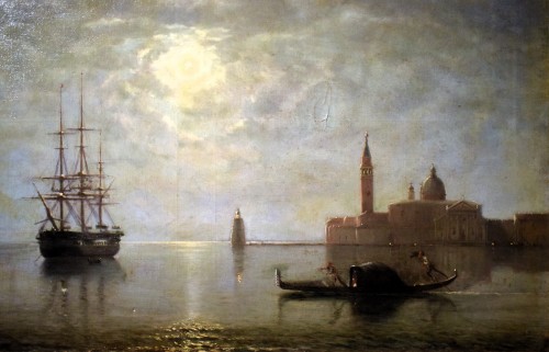 19th century - Venice, San Giorgio Maggiore by moonlight - Baron Deslanders E.A.  19th c.